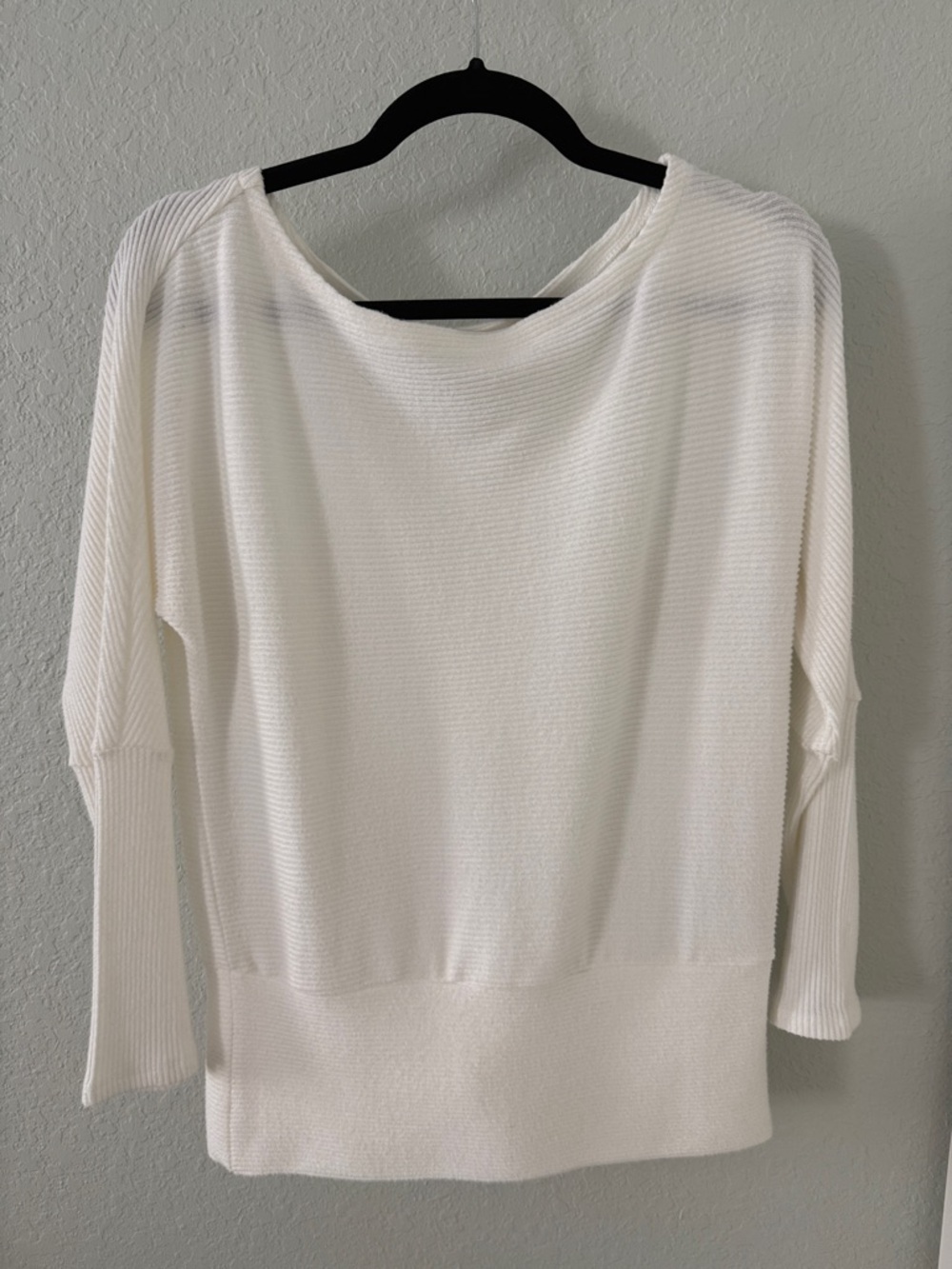 White House Black Market White Ribbed Boatneck Top